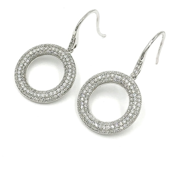 Jewelry - 925 sterling silver earrings dangle circle CZ